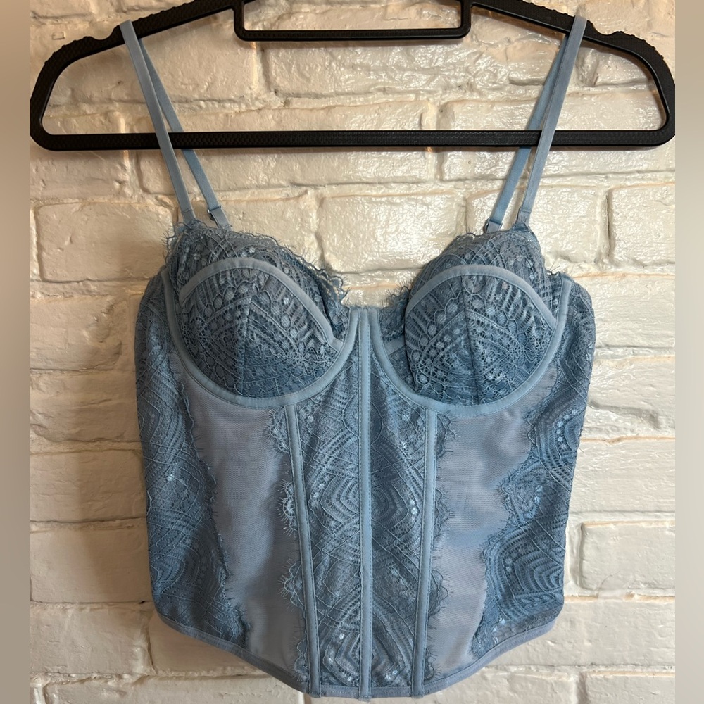 Blue Lace and Mesh Corset